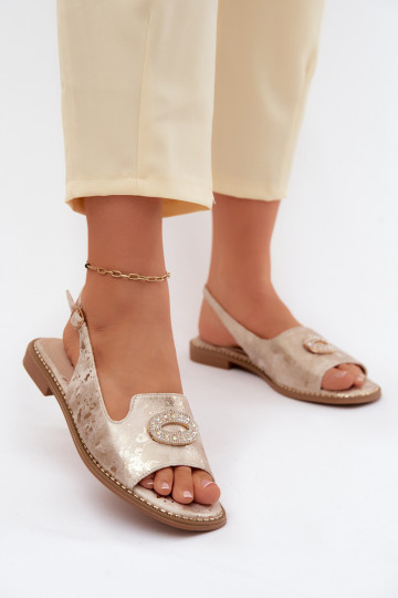 Sandalias planas para mujeres con ornamentos S.Barski KV61-6040 color oro 2