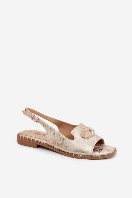 Sandalias planas para mujeres con ornamentos S.Barski KV61-6040 color oro