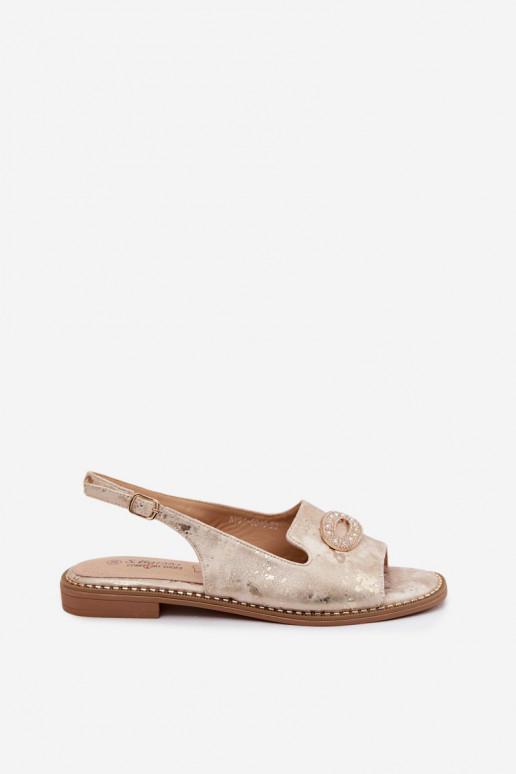 Sandalias planas para mujeres con ornamentos S.Barski KV61-6040 color oro
