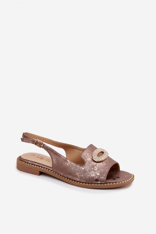 Sandalias planas para mujeres con ornamentos S.Barski KV61-6040 color marrón
