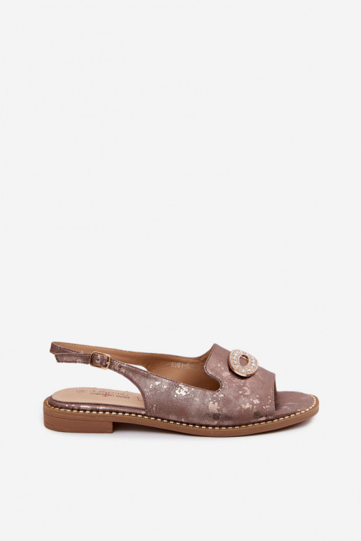 Sandalias planas para mujeres con ornamentos S.Barski KV61-6040 color marrón