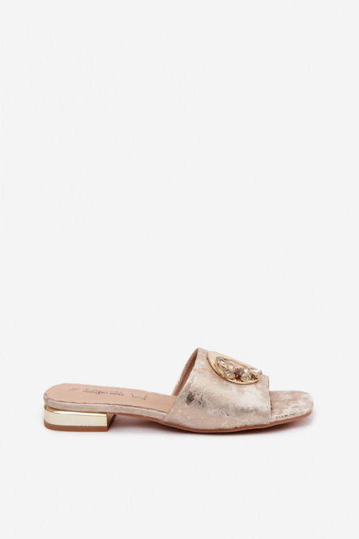 Zapatillas de mujer con tacones anchos y ornamentos KV61-6025 color oro