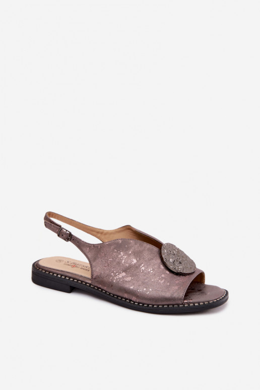 Sandalias de mujer con tacones anchos y ornamentos S.Barski KV61-6035 color gris
