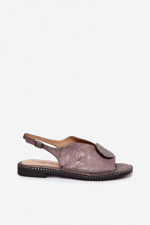 Sandalias de mujer con tacones anchos y ornamentos S.Barski KV61-6035 color gris