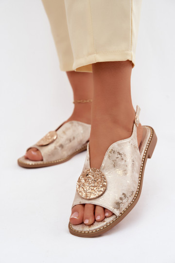 Sandalias de mujer con tacones anchos con adornos S.Barski KV61-6035 color dorado