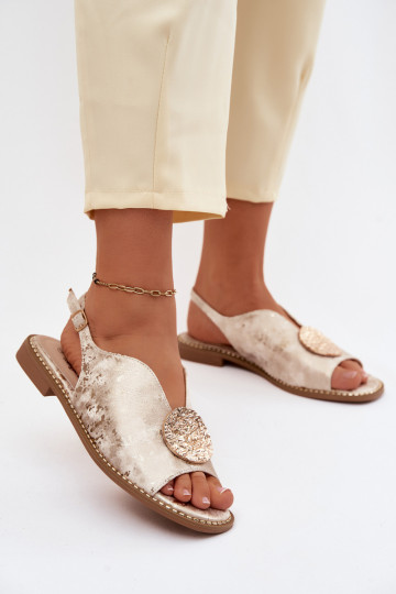 Sandalias de mujer con tacones anchos y ornamentos S.Barski KV61-6035 color oro 2