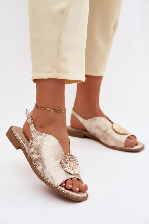 Sandalias de mujer con tacones anchos y ornamentos S.Barski KV61-6035 color oro