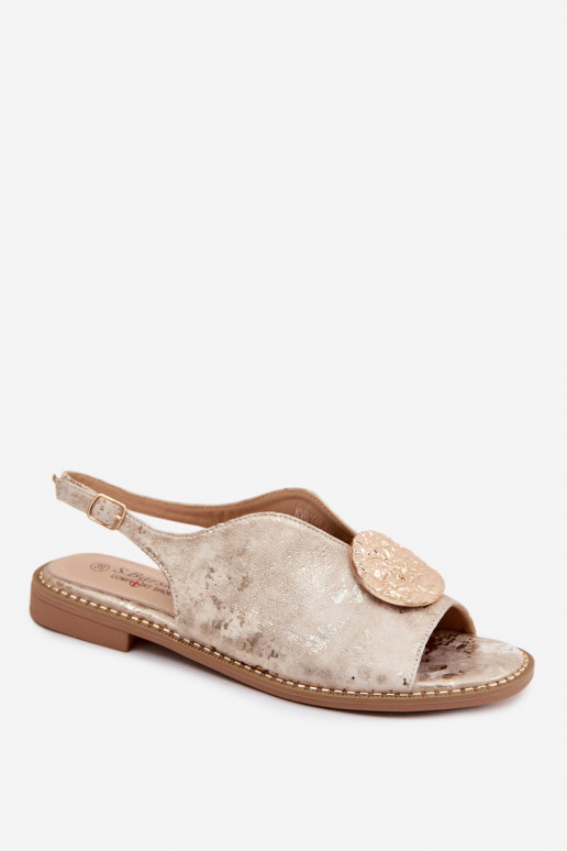 Sandalias de mujer con tacones anchos con adornos S.Barski KV61-6035 color dorado