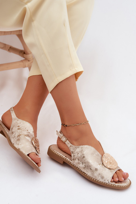 Sandalias de mujer con tacones anchos con adornos S.Barski KV61-6035 color dorado