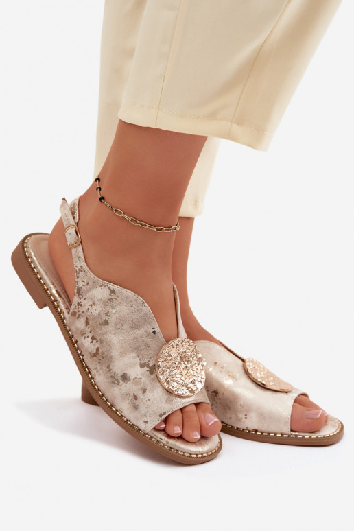 Sandalias de mujer con tacones anchos con adornos S.Barski KV61-6035 color dorado