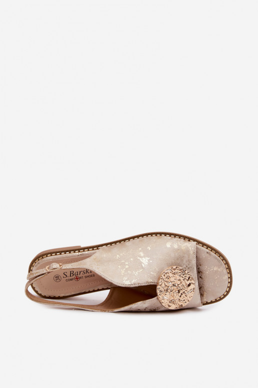 Sandalias de mujer con tacones anchos con adornos S.Barski KV61-6035 color dorado