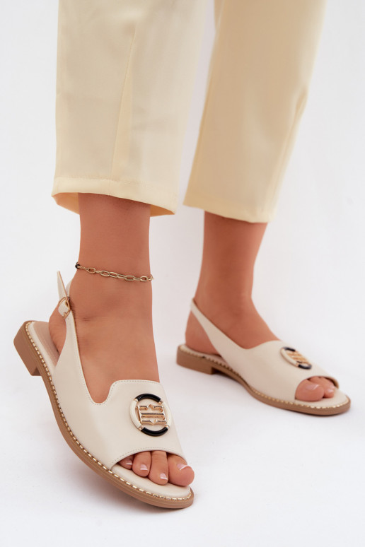 Sandalias de mujer con tacones anchos con adornos S.Barski KV61-6037 de color crema