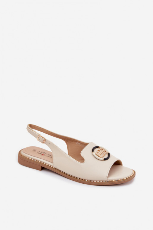 Sandalias de mujer con tacones anchos y ornamentos S.Barski KV61-6037 color crema