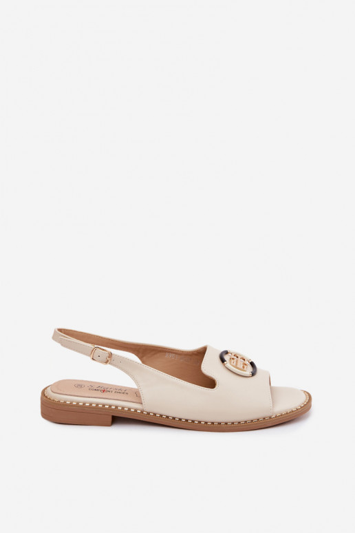 Sandalias de mujer con tacones anchos y ornamentos S.Barski KV61-6037 color crema