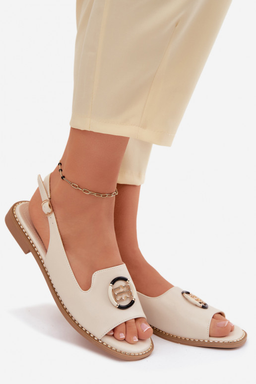 Sandalias de mujer con tacones anchos con adornos S.Barski KV61-6037 de color crema