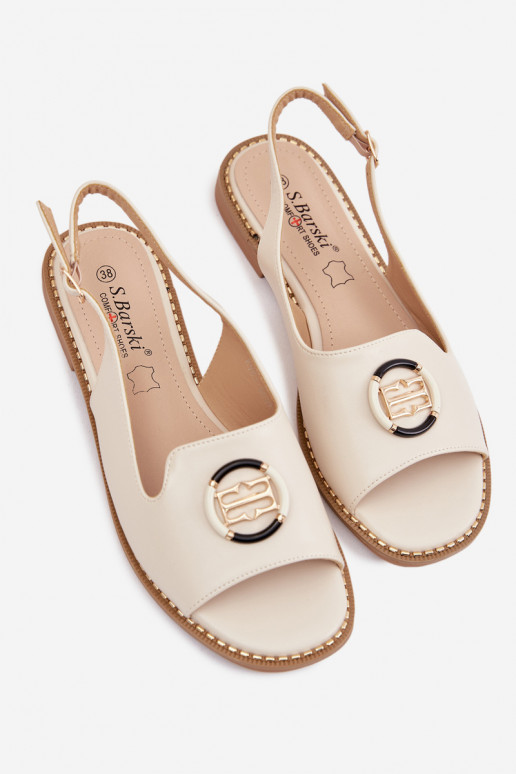 Sandalias de mujer con tacones anchos y ornamentos S.Barski KV61-6037 color crema