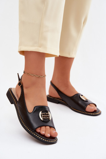 Sandalias de mujer con tacones anchos con adornos S.Barski KV61-6037 de color negro