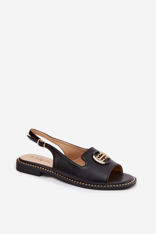 Sandalias de mujer con tacones anchos con adornos S.Barski KV61-6037 de color negro