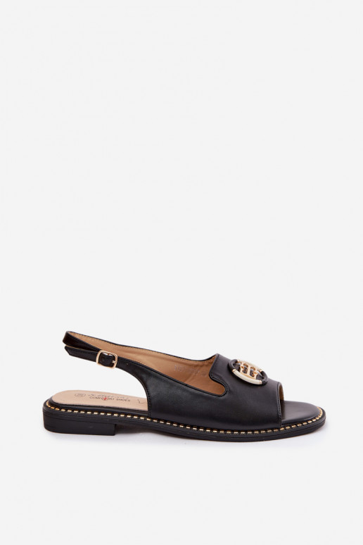 Sandalias de mujer con tacones anchos y ornamentos S.Barski KV61-6037 color negro