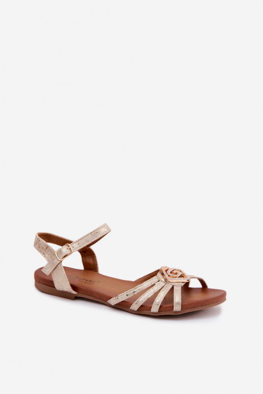 Sandalias planas para mujeres con tiras y decoración S.Barski KV61-6056 color oro