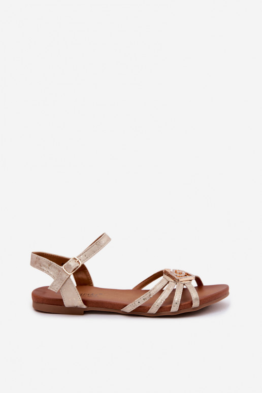 Sandalias planas para mujeres con tiras y decoración S.Barski KV61-6056 color oro