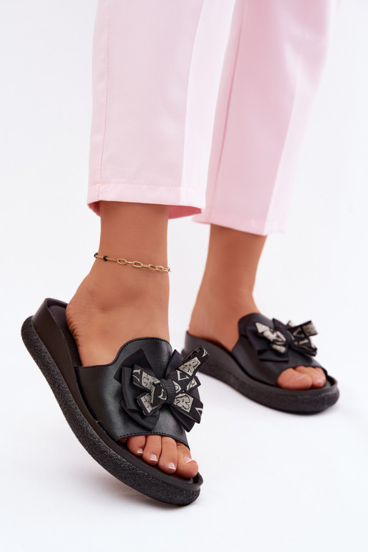 zapatillas de mujer Cuero natural con cintas S.Barski KV61-6061 de color negro