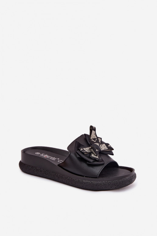Zapatillas de mujer de cuero natural con lazos S.Barski KV61-6061 color negro