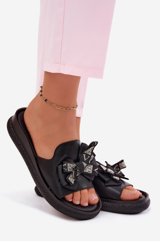 zapatillas de mujer Cuero natural con cintas S.Barski KV61-6061 de color negro