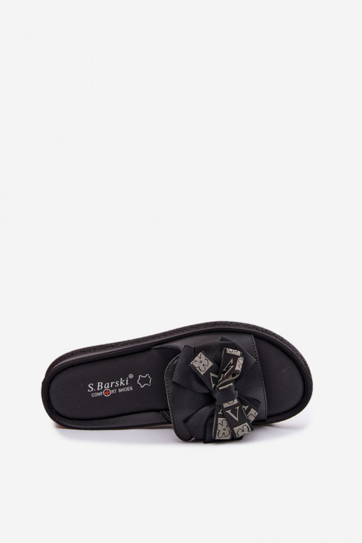 Zapatillas de mujer de cuero natural con lazos S.Barski KV61-6061 color negro