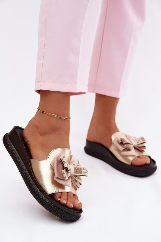 zapatillas de mujer Cuero natural con cintas S.Barski KV61-6061 color dorado