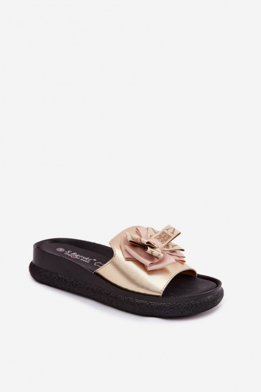 Zapatillas de mujer de cuero natural con lazos S.Barski KV61-6061 color oro