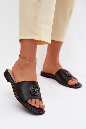 Zapatillas Cuero natural con tacones anchos Ozdoba S.Barski KV61-6019 de color negro