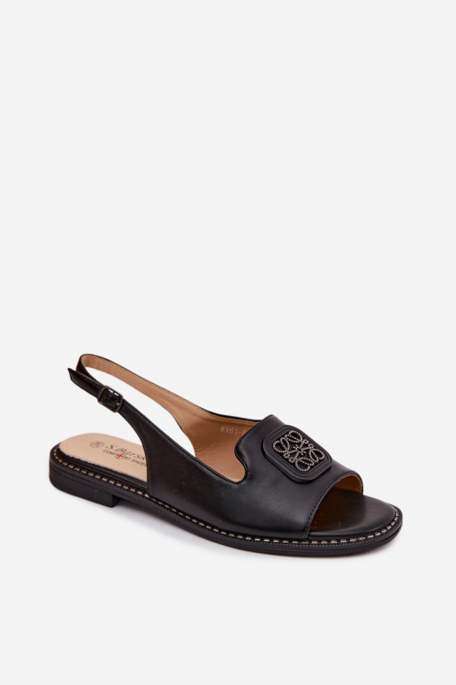Sandalias de mujer con tacones anchos y adornos S.Barski KV61-6016 negras