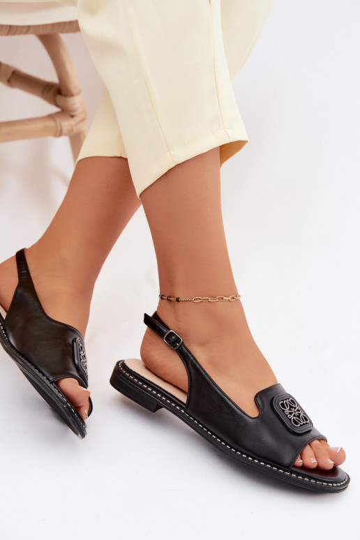 Sandalias de mujer con tacones anchos y adornos S.Barski KV61-6016 negras