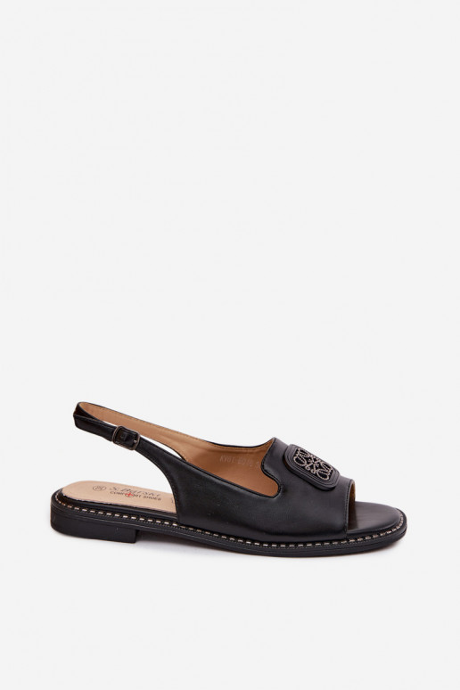 Sandalias de mujer con tacones anchos con adornos S.Barski KV61-6016 de color negro