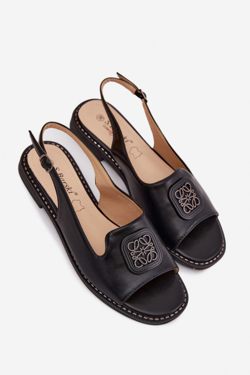 Sandalias de mujer con tacones anchos y adornos S.Barski KV61-6016 negras