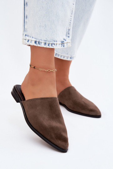 Piel zapatillas de gamuza Mule apartamento de mujeres D&A JC61-1004 de color caqui 2