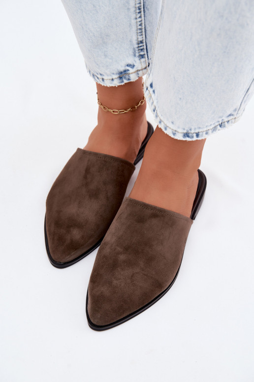 Piel zapatillas de gamuza Mule apartamento de mujeres D&A JC61-1004 de color caqui