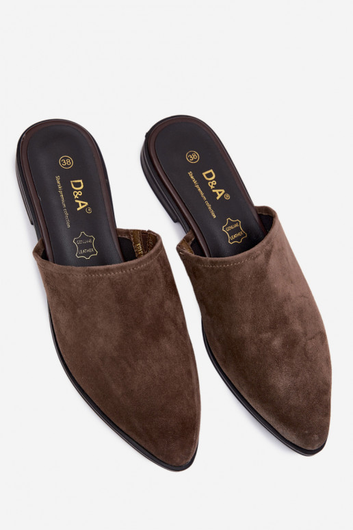 Piel zapatillas de gamuza Mule apartamento de mujeres D&A JC61-1004 de color caqui