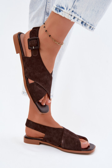 Sandalias de ante con tacones anchos D&A JC61-1001 chocolate