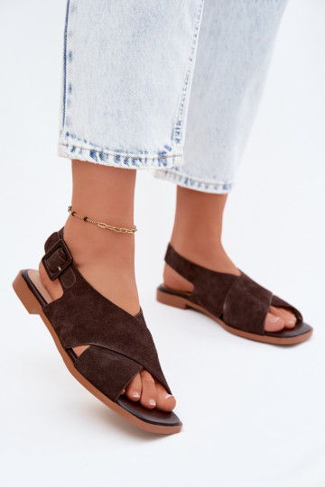 Piel Sandalias mujer ante con tacones anchos D&A JC61-1001 CzekoladoAe 2