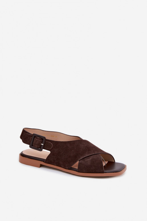 Piel Sandalias mujer ante con tacones anchos D&A JC61-1001 CzekoladoAe