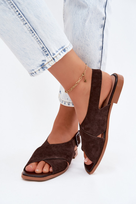 Piel Sandalias mujer ante con tacones anchos D&A JC61-1001 CzekoladoAe