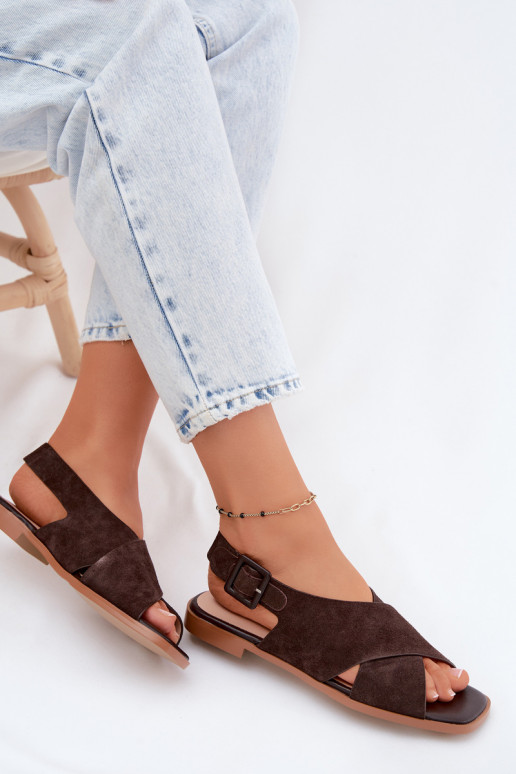 Piel Sandalias mujer ante con tacones anchos D&A JC61-1001 CzekoladoAe