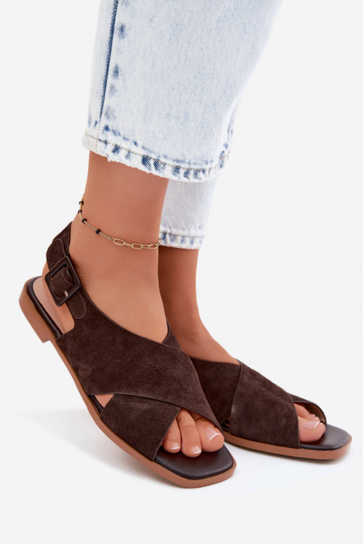 Sandalias de ante con tacones anchos D&A JC61-1001 chocolate