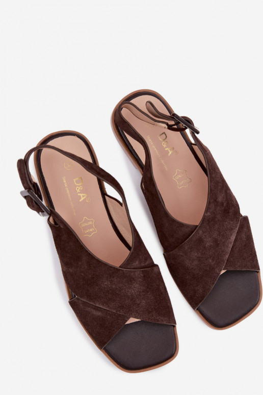 Piel Sandalias mujer ante con tacones anchos D&A JC61-1001 CzekoladoAe