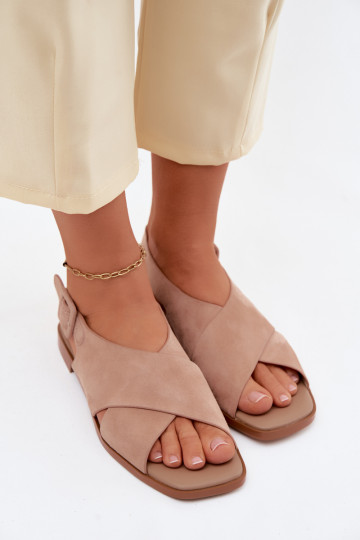 Sandalias de ante con tacones anchos D&A JC61-1001 color arena