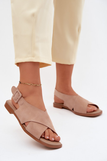 Sandalias de ante con tacones anchos D&A JC61-1001 color arena 2