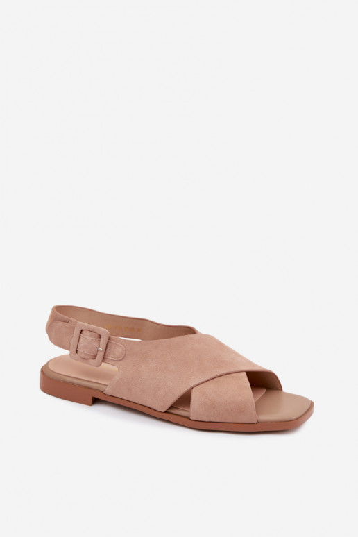 Sandalias de ante con tacones anchos D&A JC61-1001 color arena