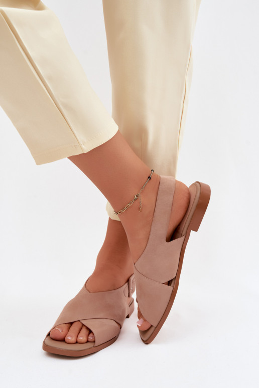 Piel Sandalias mujer ante con tacones anchos D&A JC61-1001 beige